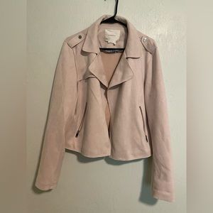 Anthropologie Blush Pink Faux Suede Moto Jacket Size XL